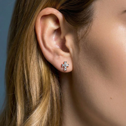 Load image 1 in gallery view. ETERNAL CROSS STUD EARRINGS