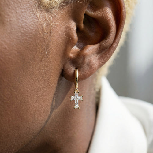 Load image 1 in gallery view. ETERNAL CROSS HOOP EARRINGS