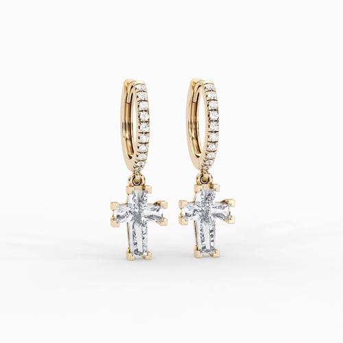 Load image 1 in gallery view. ETERNAL CROSS PAVÉ HOOP EARRINGS
