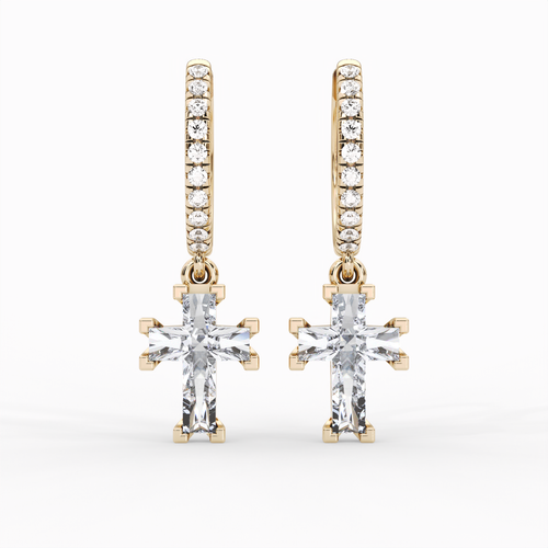 Load image 1 in gallery view. ETERNAL CROSS PAVÉ HOOP EARRINGS